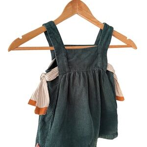 Zara Green Corduroy Dress with Cream and Orange Accent Ties 12-18 months